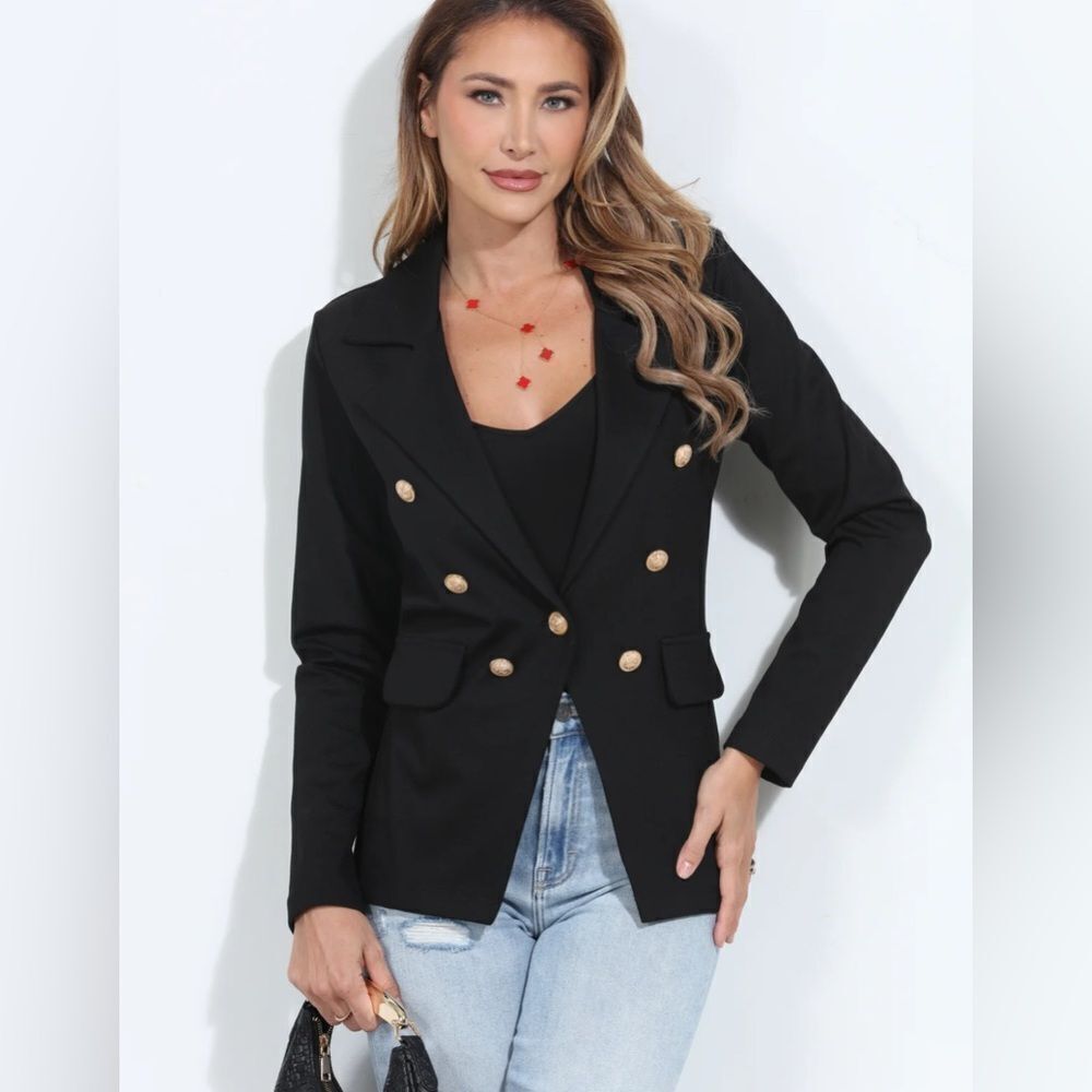 Veronica M Ponti Blazer Black Gold Buttons M